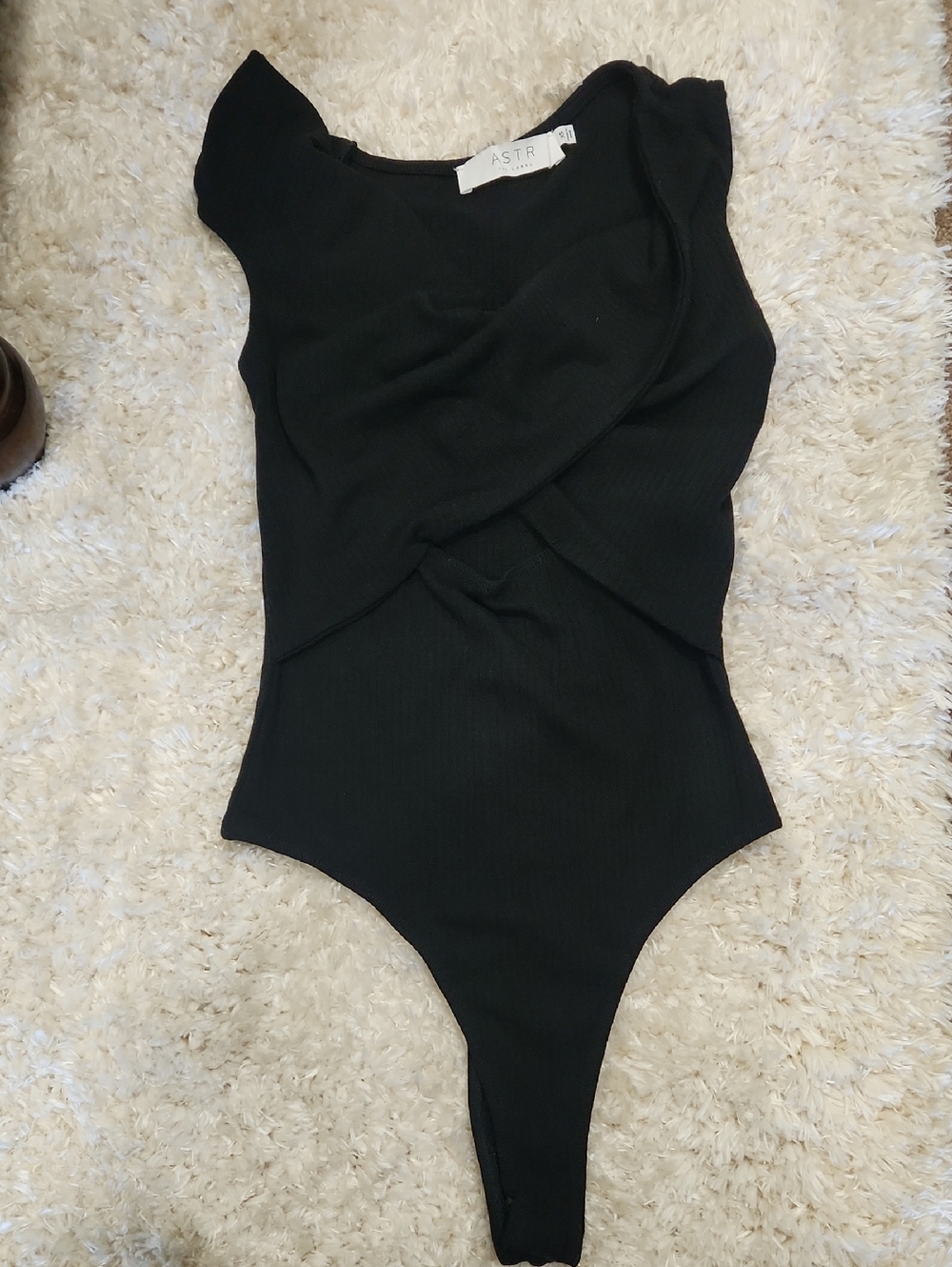 ASTR Black Ribbed Crossover One-Piece Bodysuit